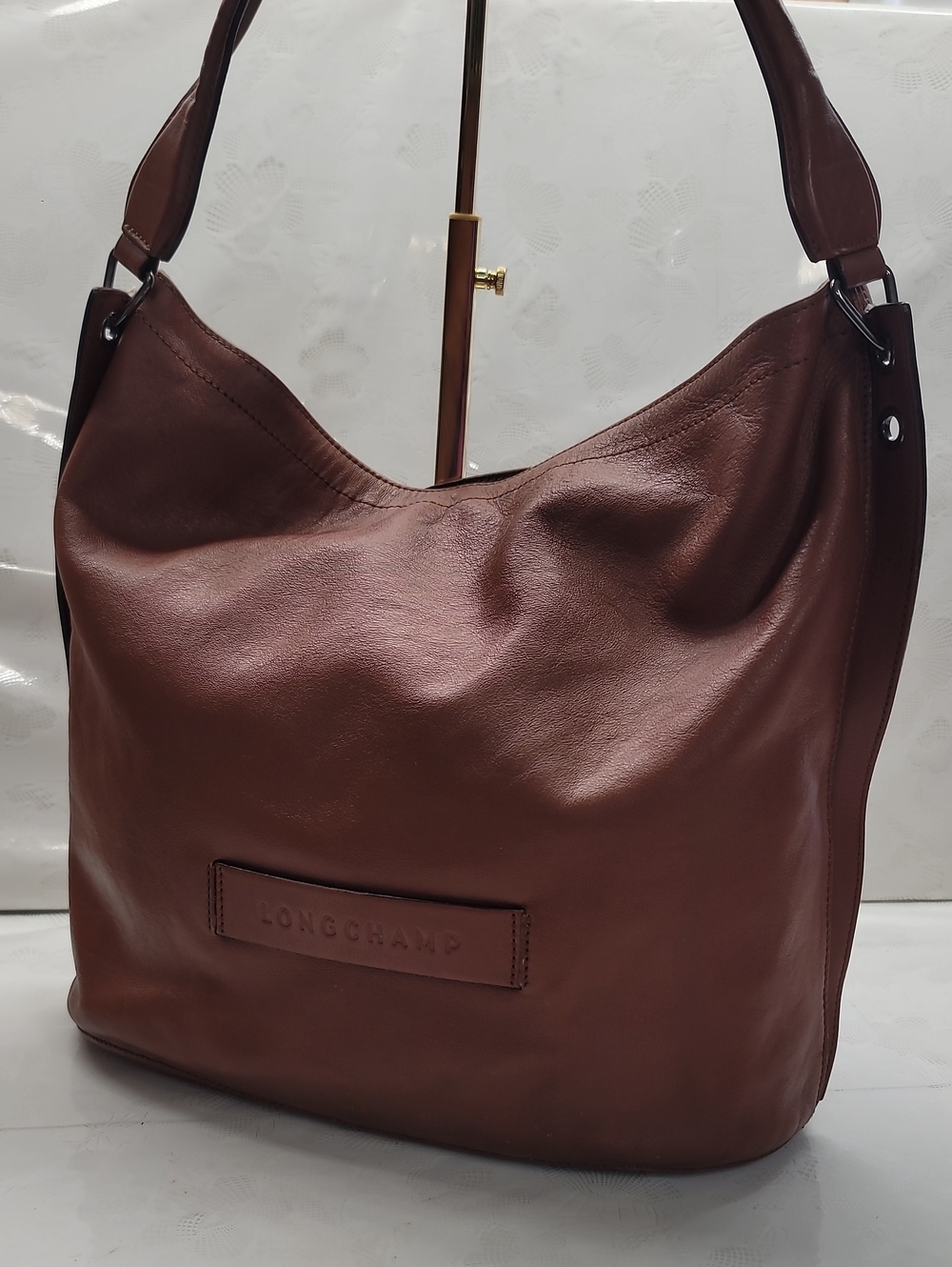 Longchamp 3D Cognac Leather Hobo Bag